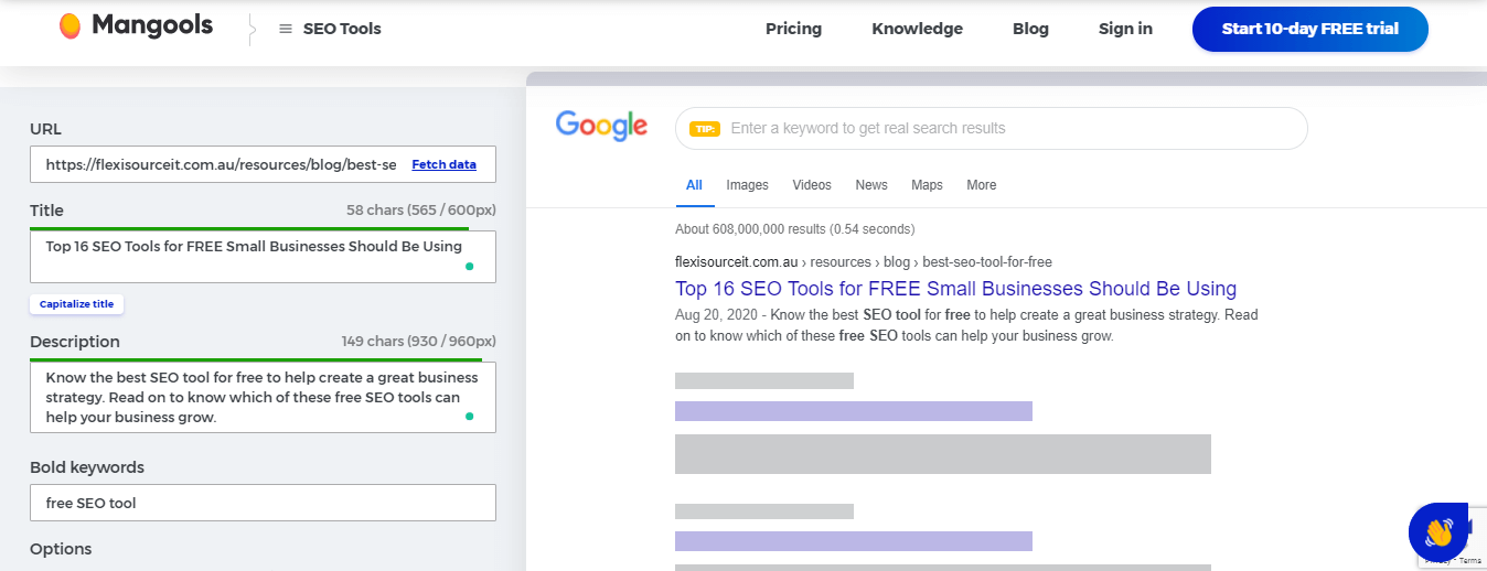 Mangools SERP Simulator free seo tool